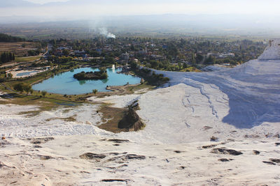 White pamukkale landscape in denizli turkey