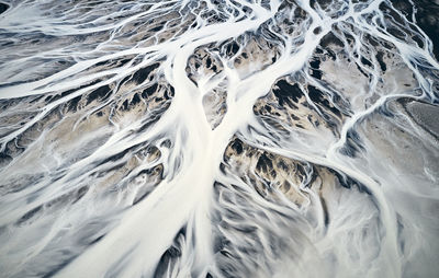 Fantastic ice landscape of river delta in winter