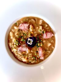 High angle view of soup in bowl
