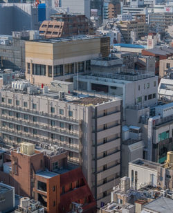 High angle view of buildings in city