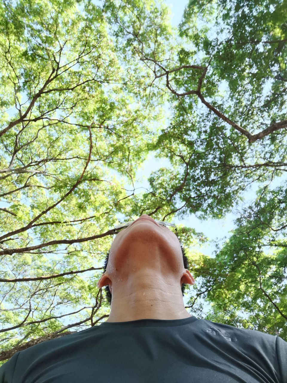 LOW ANGLE VIEW OF MAN AGAINST TREE