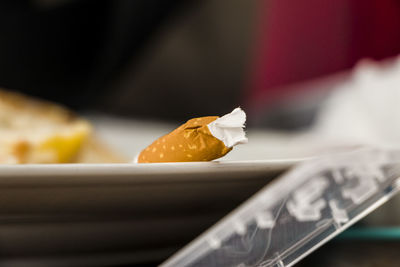 Close-up of leaf on table