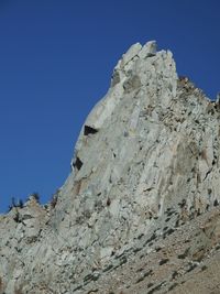 Low angle view of mountain against clear blue sky