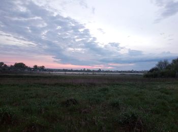 Scenic view of field against sky during sunset