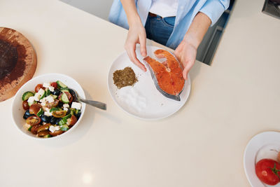 High angle view of food on table