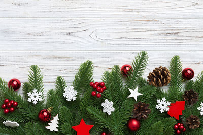 Close-up of christmas decorations on table