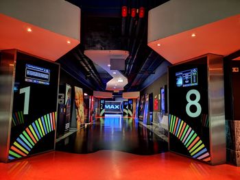 Interior of illuminated subway station