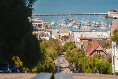 High angle view of buildings in city