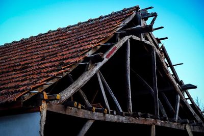 Low angle view of roof against clear sky