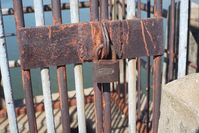 Close-up of rusty metal fence