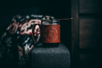 Close-up of drink in jar