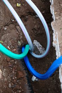 High angle view of blue pipe