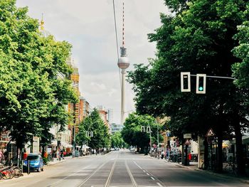 Road along buildings in city