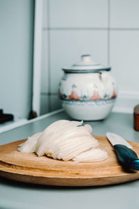 Close-up of ice cream in plate on table