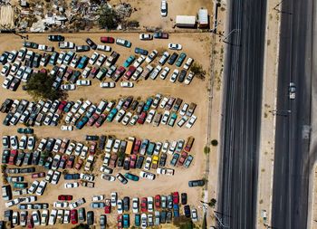 High angle view of traffic cones on road