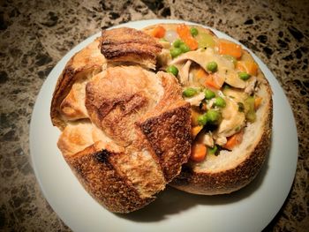 High angle view of food in plate