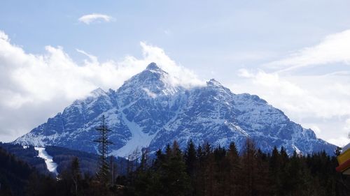 Scenic view of snowcapped mountains against sky