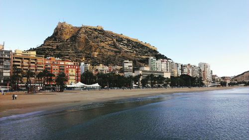 Buildings against clear sky