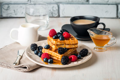 Breakfast served on table