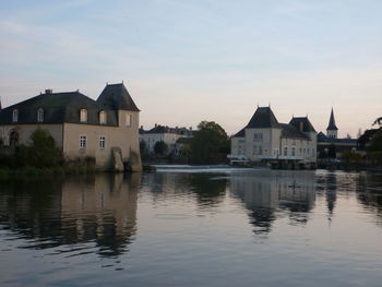 Reflection of houses in water