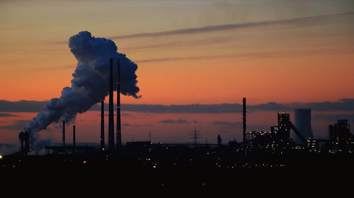 Smoke emitting from factory against sky during sunset in duisburg 