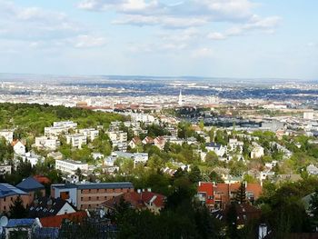 High angle view of cityscape against sky