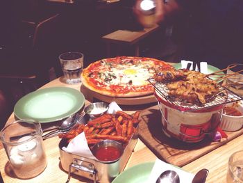 Close-up of served food in restaurant