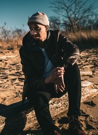 Full length of man on field during winter