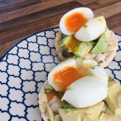 High angle view of breakfast served on table