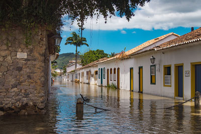 Flooded streets in colonial village