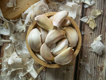 High angle view of eggs in container on table