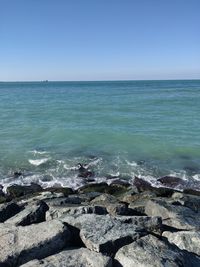 Scenic view of sea against clear sky