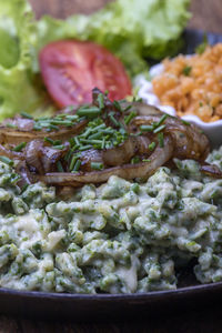 Close-up of chopped vegetables in plate