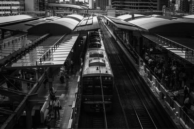 High angle view of railroad station