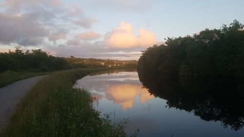 Scenic view of lake against sky during sunset