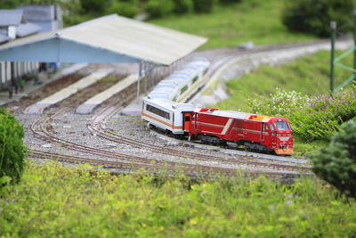 High angle view of train on railroad track