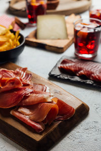 High angle view of food on table