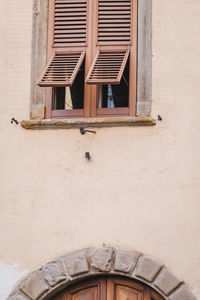 Low angle view of window on wall of building