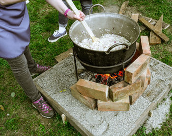 Romanian traditional food prepared at the cauldron on the open fire