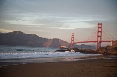 View of suspension bridge at beach