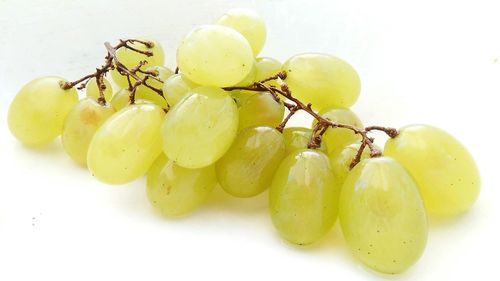 Close-up of fruit slices on white background