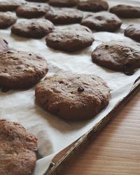 High angle view of cookies on table