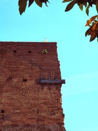 Low angle view of roof against clear blue sky