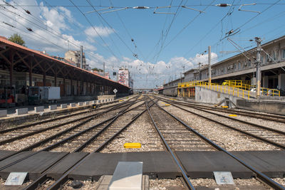 Railroad station platform against sky