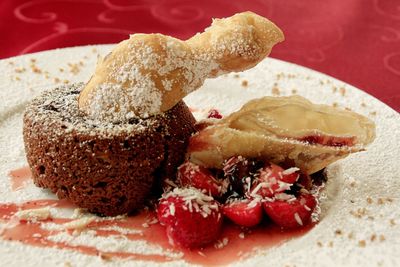 High angle view of cake in plate