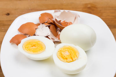 High angle view of breakfast served on table