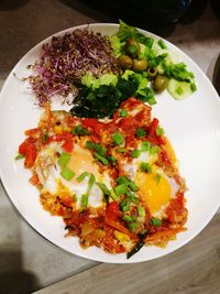 Close-up of breakfast served in plate