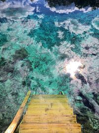 High angle view of rocks by sea