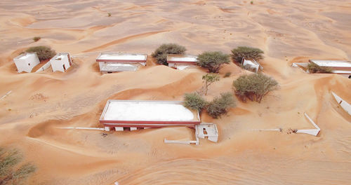 High angle view of sand dunes at beach