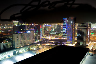 Illuminated cityscape at night